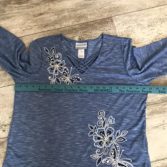 Alfred Dunner blue 3/4 sleeve blouse size PM - Picture 11 of 14